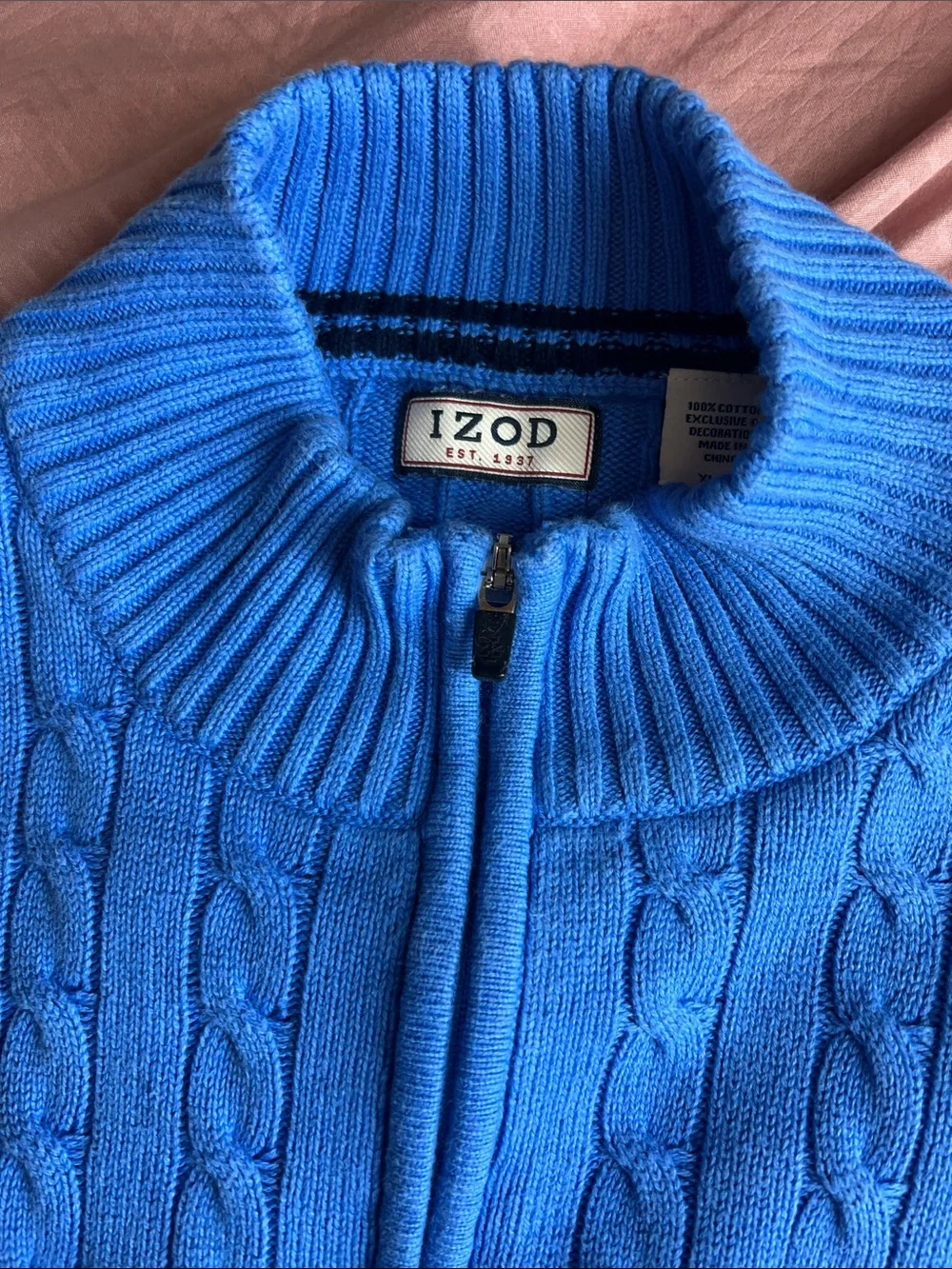 Izod Men’s Cable-Knit Quarter-Zip Sweater - Sky Blue